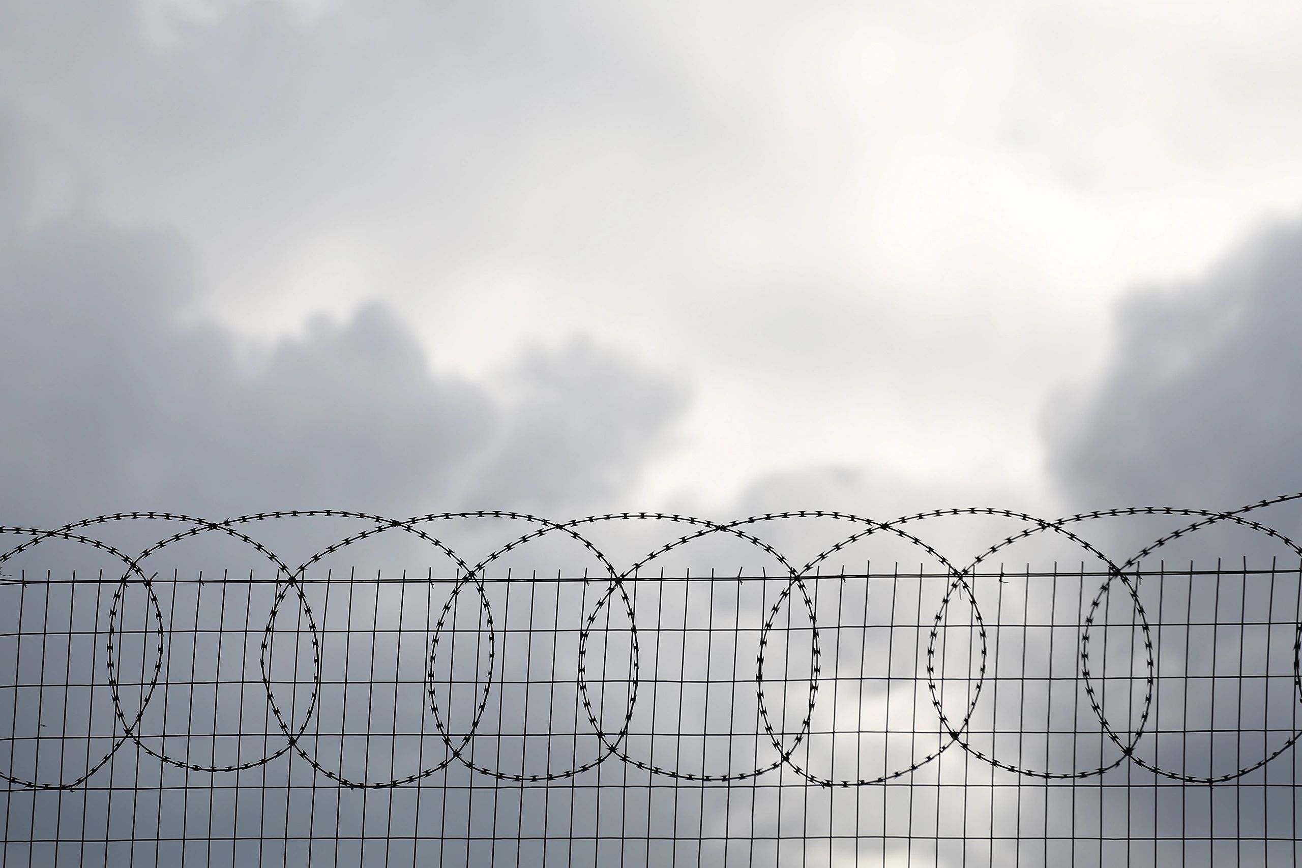 Security chain link fence with razor wire