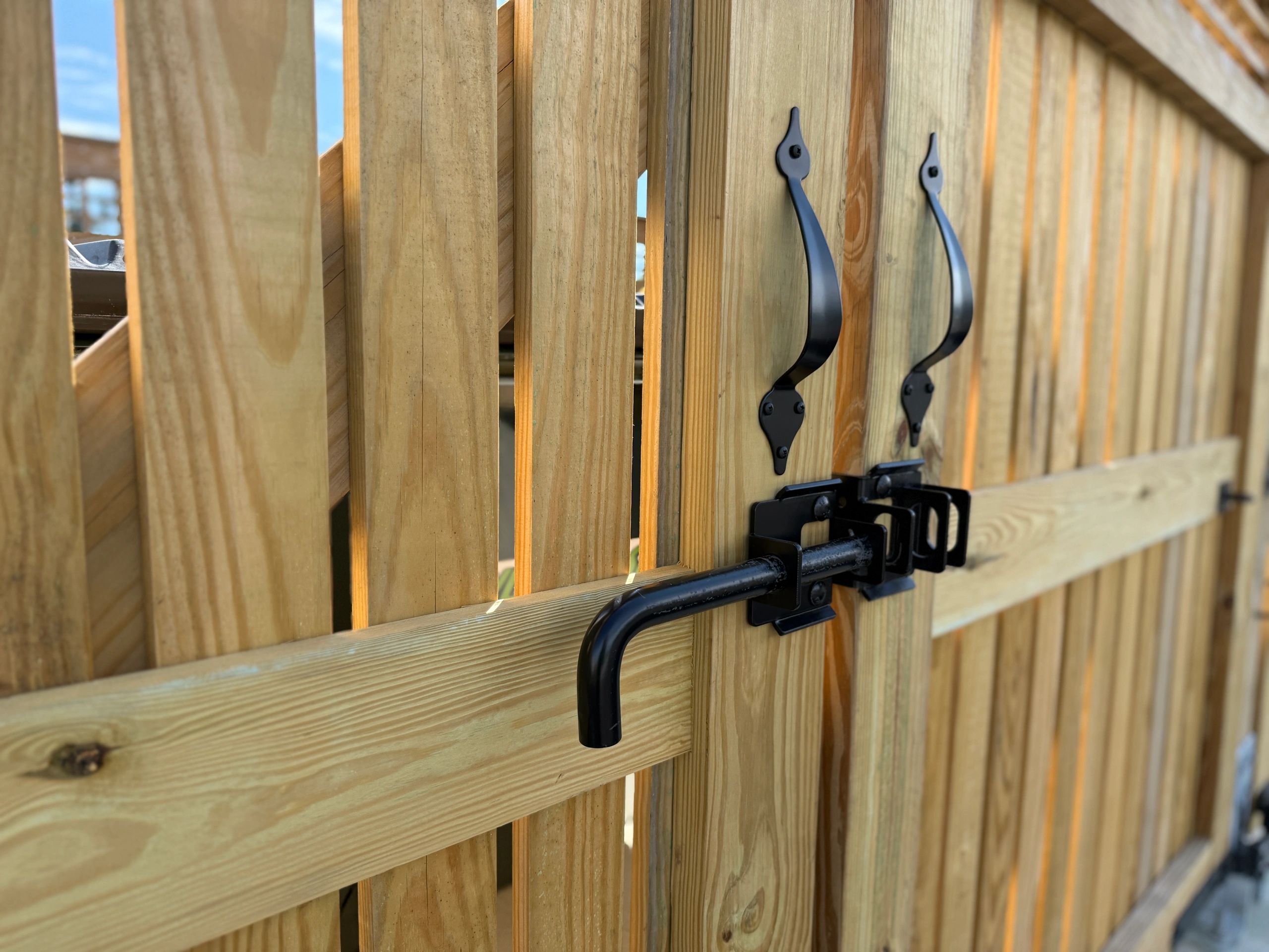 Gate latch hardware close-up