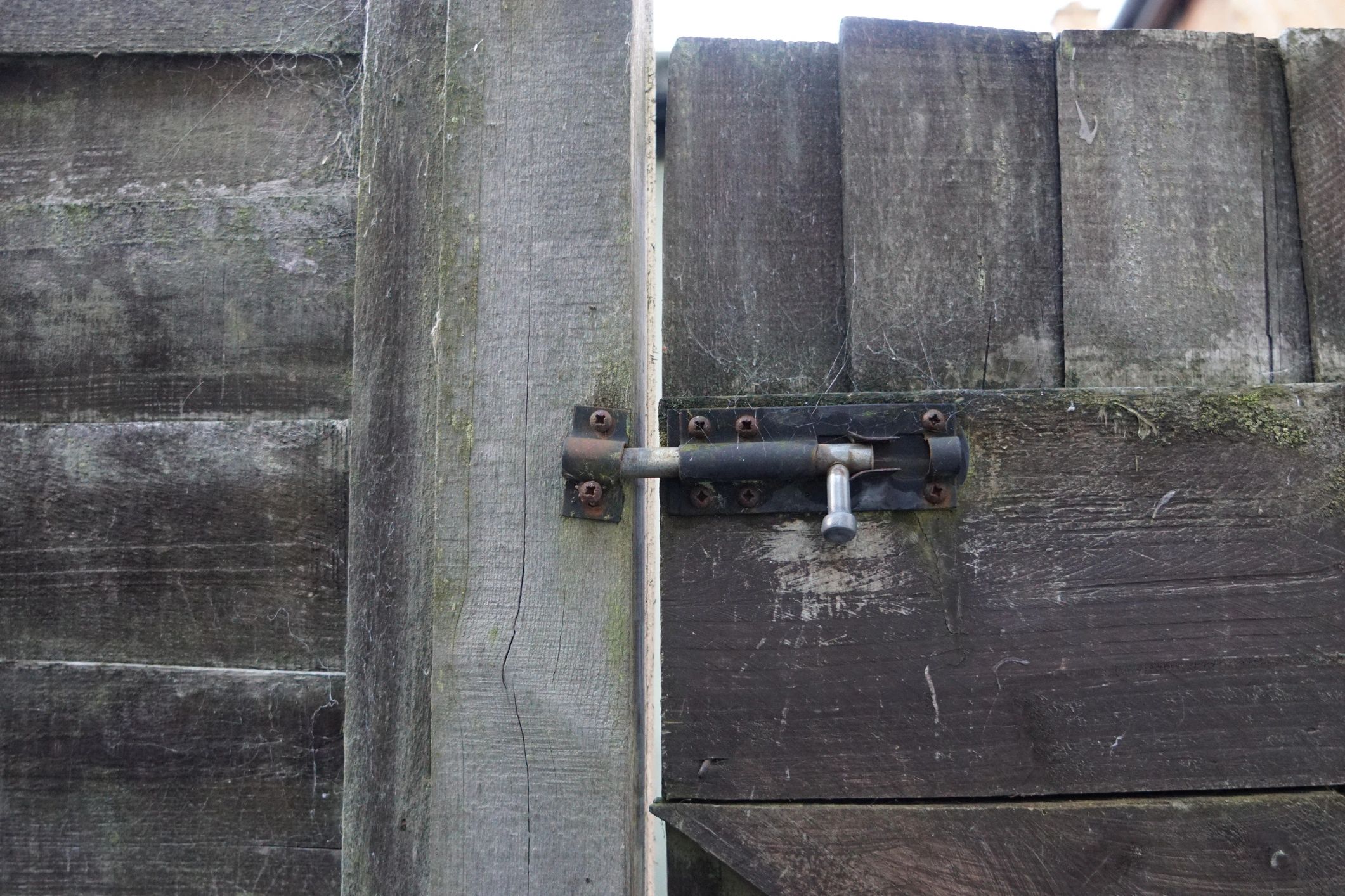 Gate latch detail on a wooden garden gate