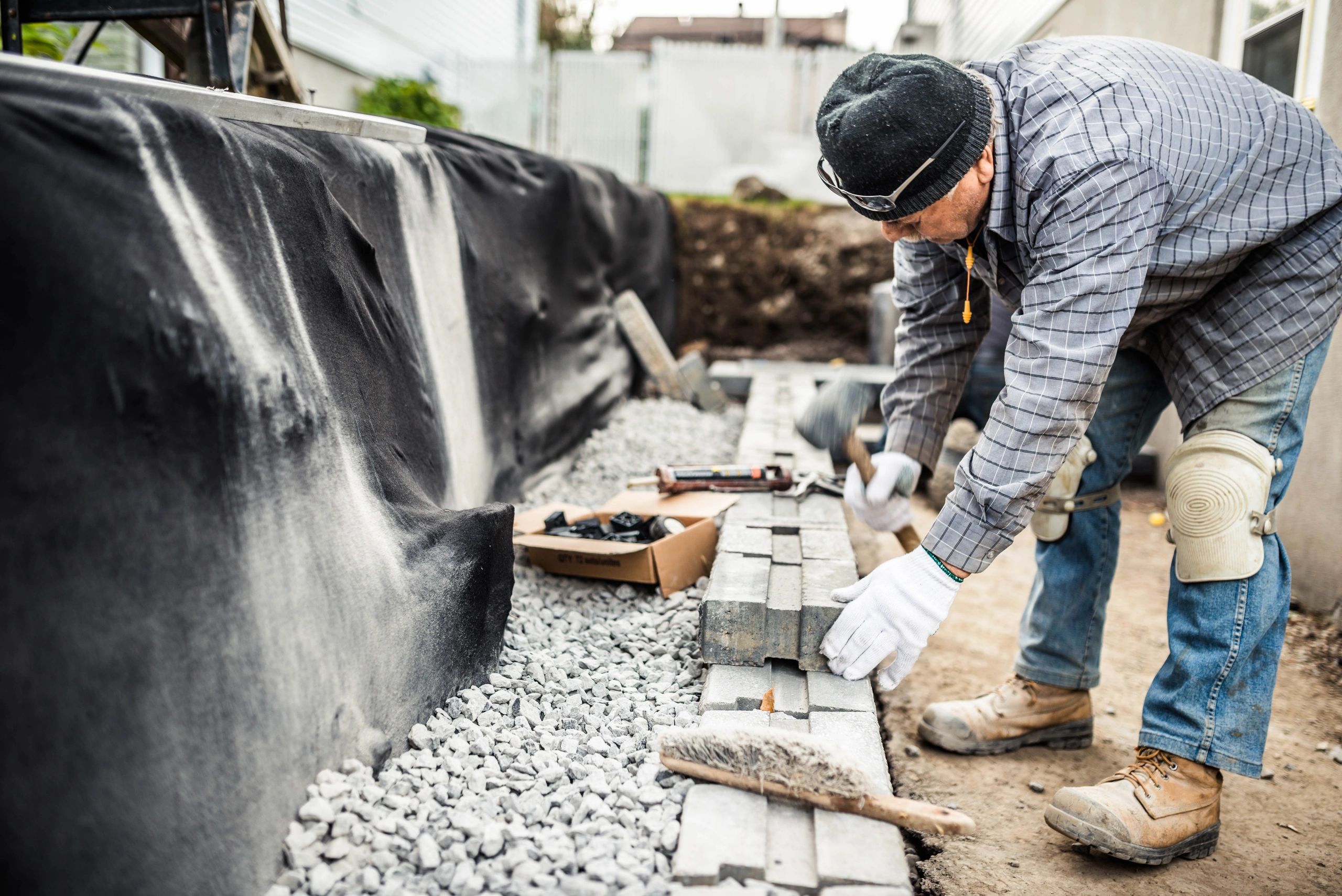 Concrete block work and mixing on a DIY project